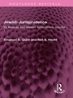 cover image of Jewish Jurisprudence, Volume 1